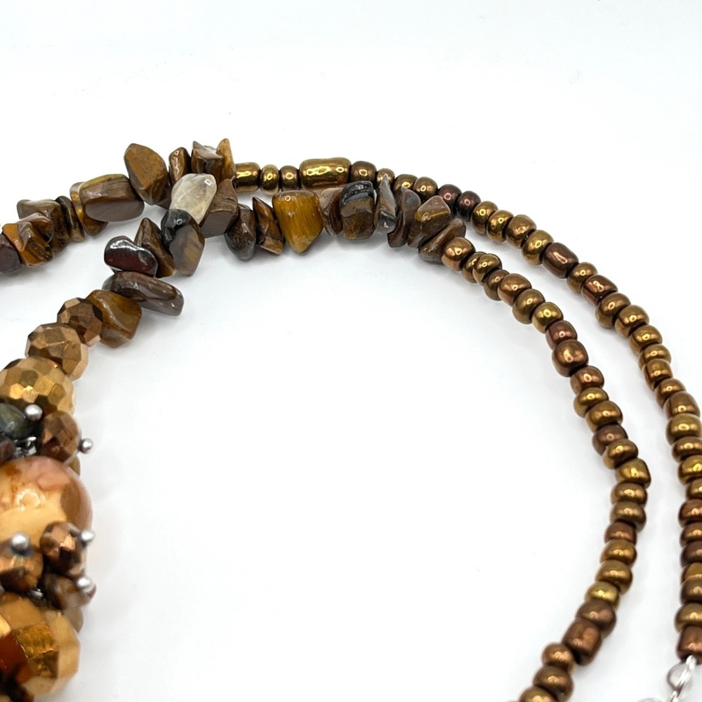 Erica Lions Brown Millefiori Style Glass Pendant Beaded Necklace 20" - Picture 5 of 14